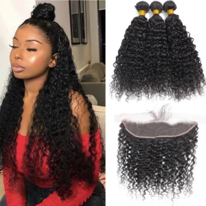 kinky curly ombre brazilian human hair weave 3 or 4 bundles with lace frontal closure blonde natural color remy