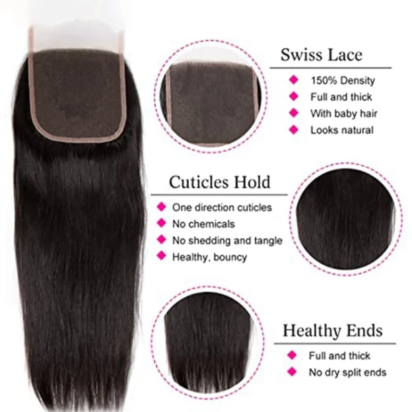 bone straight hd 13x4 lace closure brazilian human hair weave 3 or 4 bundles with frontal closure, natural color