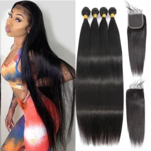 ombre black (4/30) brazilian straight remy hair extensions, 3 or 4 bundles with natural 4x4 lace frontal closure