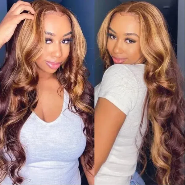 p4/27 highlight body wave brazilian bone straight remy hair extensions, bundles with frontal closure for women