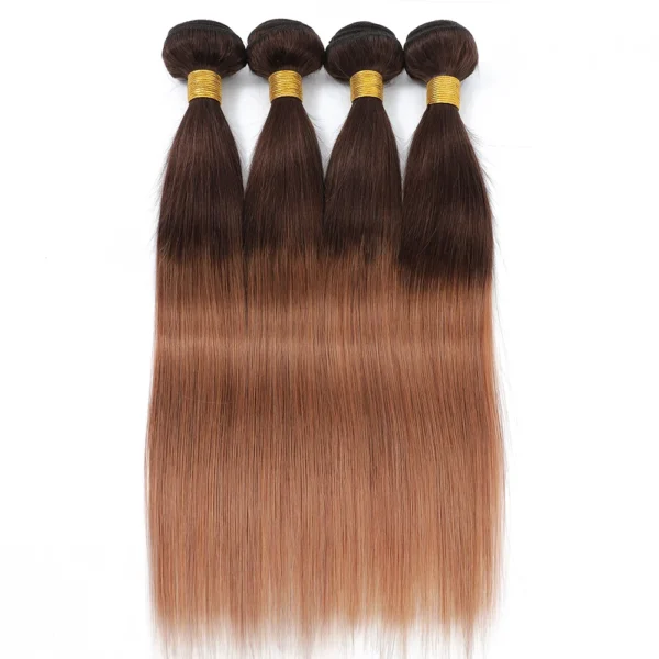 straight ombre 4/30 brown brazilian hair 3 bundles or 4 bundles with hd transparent lace frontal closure, remy human hair