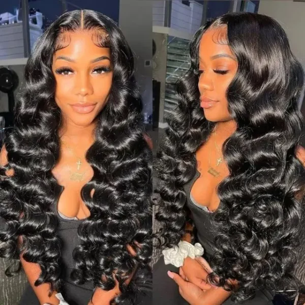 brazilian loose deep wave human hair 3 or 4 bundles, #1b color, with 4x4, 5x5, or 13x4 hd lace frontal closure