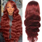 32 inch reddish brown hd swiss lace frontal wig, body wave, 13x6 13x4 4x4 lace, 100% brazilian human hair, glueless & ready to wear