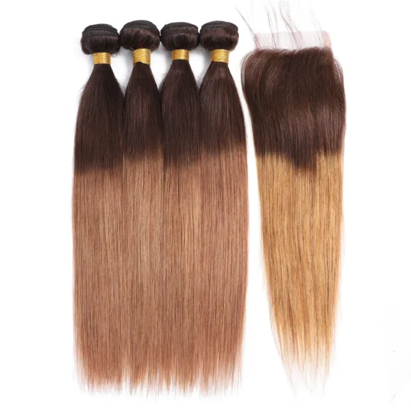 ombre black (4/30) brazilian straight remy hair extensions, 3 or 4 bundles with natural 4x4 lace frontal closure