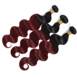 t1b/burgundy red body wave brazilian remy hair extensions, 3 or 4 bundles with lace closure, 100% unprocessed double drawn