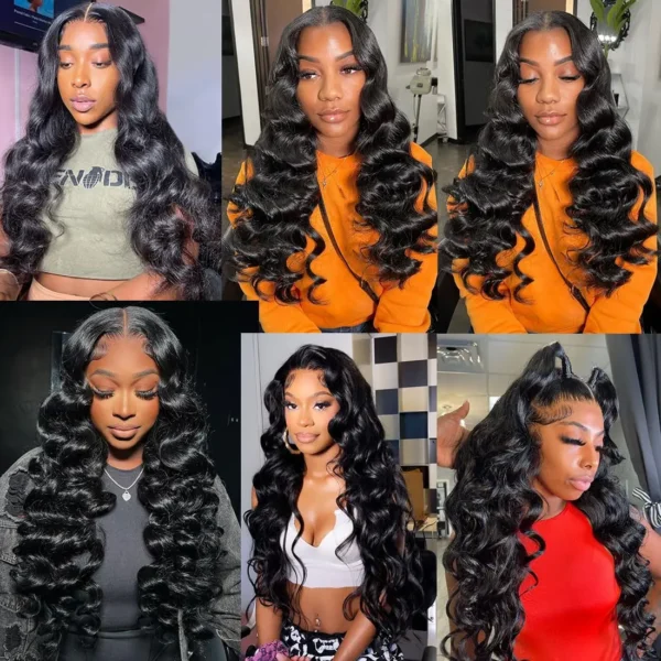 brazilian loose deep wave human hair 3 or 4 bundles, #1b color, with 4x4, 5x5, or 13x4 hd lace frontal closure