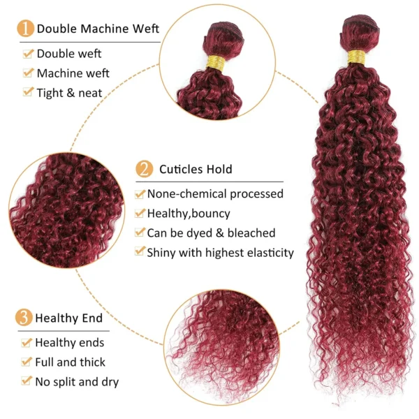 99j burgundy curly brazilian human hair, 3 or 4 bundles with 4x4 lace closure, red hair extensions for women and girls