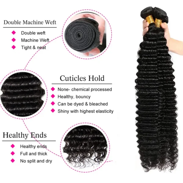 natural color brazilian deep wave human hair bundles, 3 or 4 bundles with 4x4 or 13x4 hd lace frontal closure