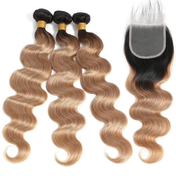 4/30hl ombre brazilian body wave remy hair, 3 or 4 bundles with 4x4 or 13x4 hd lace frontal closure