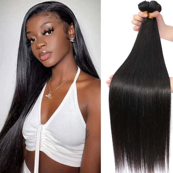 34'' straight brazilian remy human hair weave bundles, natural color extensions for women (1/3/4 pcs)