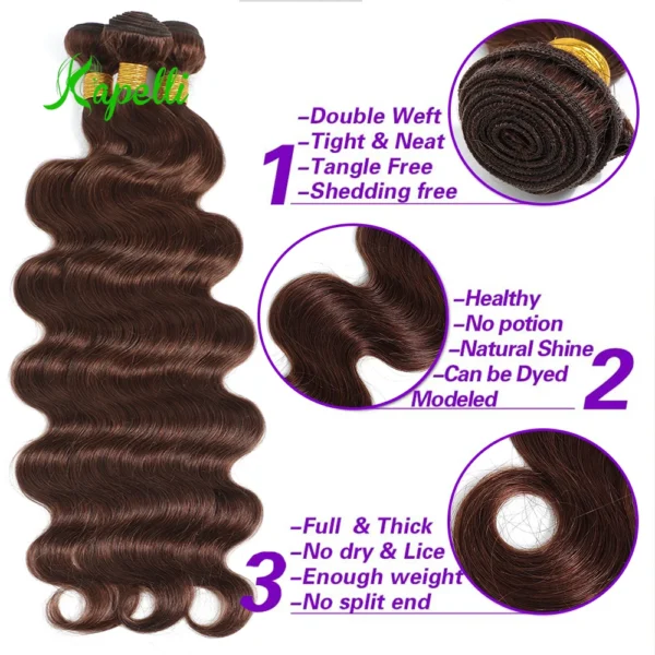 t1b/27 chocolate brown body wave brazilian human hair, 3 or 4 bundles with 4x4 lace closure, 100% human hair extensions