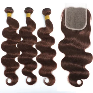 #4 chocolate brown body wave brazilian human hair, 3 or 4 bundles with 4x4 lace closure, 100% human hair extensions