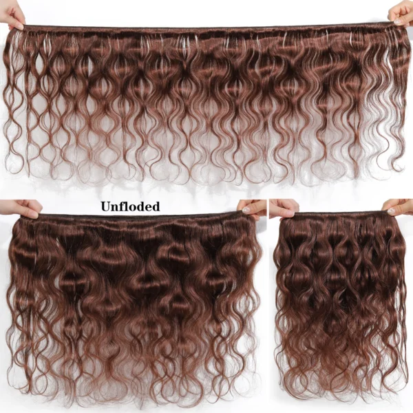 #4 brown brazilian body wave human hair, 3 or 4 bundles with hd lace frontal closure, extensions for women