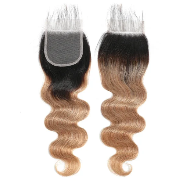 t1b/27 ombre blonde brazilian body wave hair weave bundles, 100% human hair with 4x4 hd lace closure, extensions for women and girls, 3 or 4 bundles