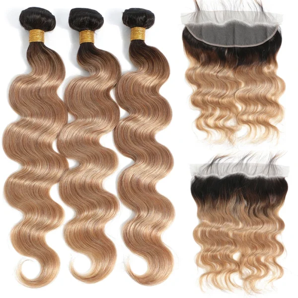 4/30hl ombre brazilian body wave remy hair, 3 or 4 bundles with 4x4 or 13x4 hd lace frontal closure