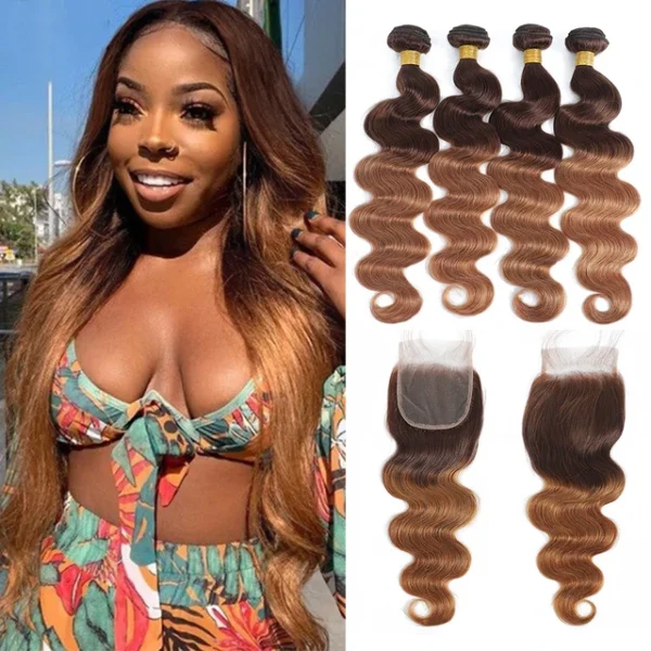 4/30hl highlight body wave brazilian remy hair extensions, 3 or 4 bundles with lace closure, 100% unprocessed double drawn