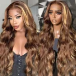 34 inch highlight p4/27 body wave 5x5 13x4 hd lace front wig, 100% human hair, glueless & ready to wear