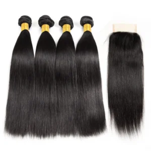 brazilian straight human hair bundles with hd lace closure, natural color, 3 or 4 bundles, 4x4, 5x5, 13x4 closures