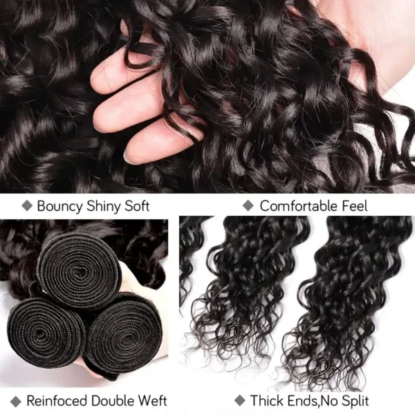 natural color water wave brazilian human hair, 3 or 4 bundles with 4x4 or 13x4 hd lace frontal closure, extensions for women