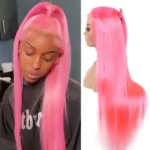 30 inch pink straight hd lace front wig, 100% human hair, 4x4 13x4 lace closure, brazilian blonde cosplay wig for women