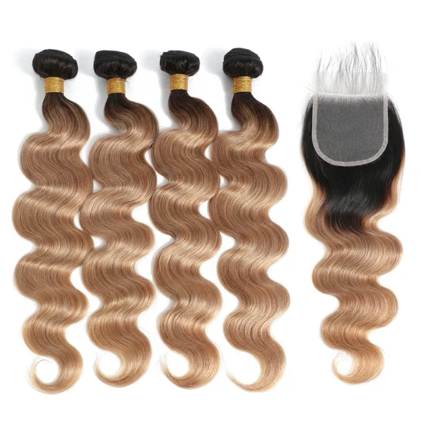 4/30hl highlight body wave brazilian remy hair extensions, 3 or 4 bundles with lace closure, 100% unprocessed double drawn