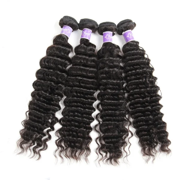 natural color brazilian deep wave human hair bundles, 3 or 4 bundles with 4x4 or 13x4 hd lace frontal closure