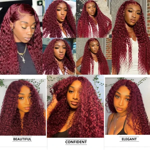 99j burgundy curly brazilian human hair, 3 or 4 bundles with 4x4 lace closure, red hair extensions for women and girls