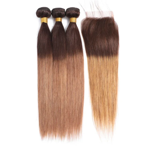 ombre black (4/30) brazilian straight remy hair extensions, 3 or 4 bundles with natural 4x4 lace frontal closure