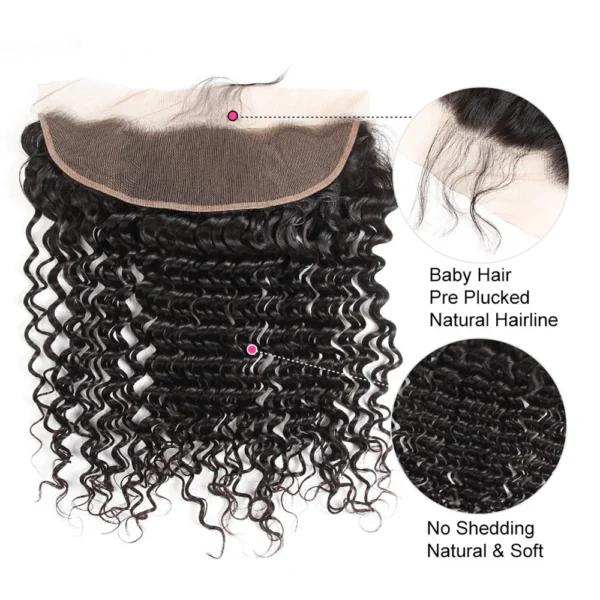 natural color brazilian deep wave human hair bundles, 3 or 4 bundles with 4x4 or 13x4 hd lace frontal closure