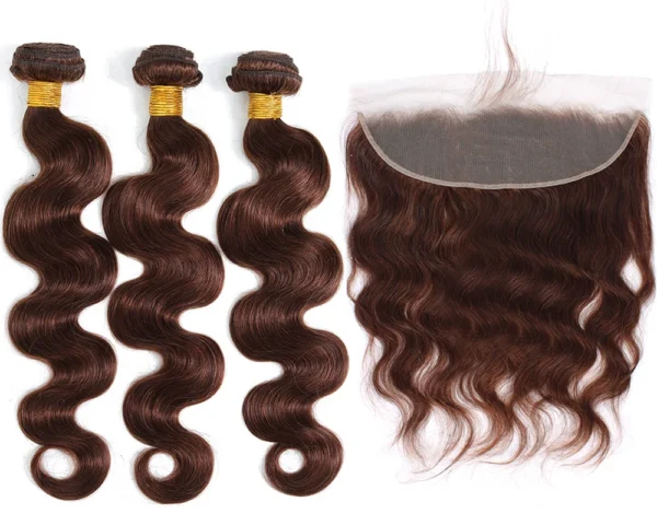 #4 brown brazilian body wave human hair, 3 or 4 bundles with hd lace frontal closure, extensions for women