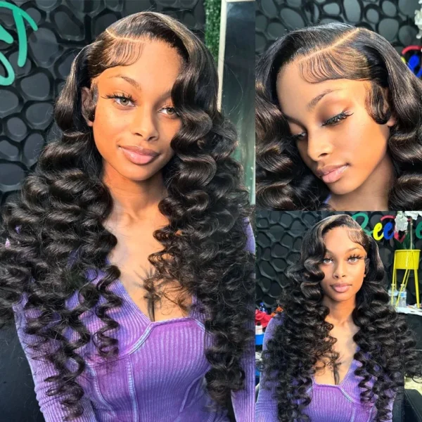 brazilian loose deep wave human hair 3 or 4 bundles, #1b color, with 4x4, 5x5, or 13x4 hd lace frontal closure