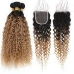 t1b/33/27 colored curly human hair bundles with 4x4 lace closure, 100% human hair extensions for women