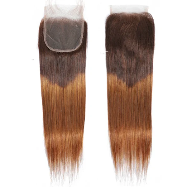 ombre black (4/30) brazilian straight remy hair extensions, 3 or 4 bundles with natural 4x4 lace frontal closure